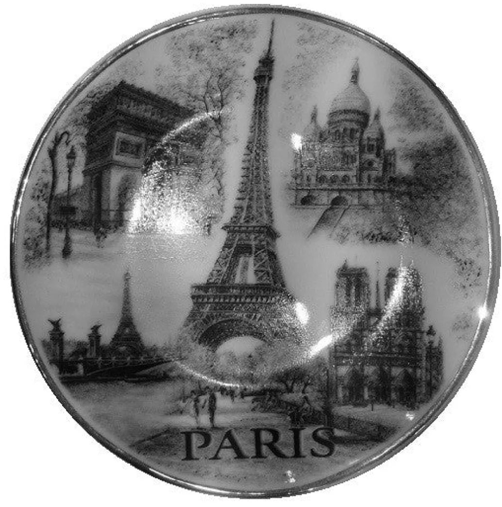 Assiette Tour Eiffel Paris monuments noir et blanc
