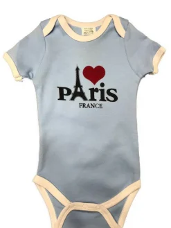 Body souvenir Paris coeur blanc et bleu ciel