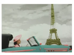 Carte postale Tour Eiffel et décapotable verte