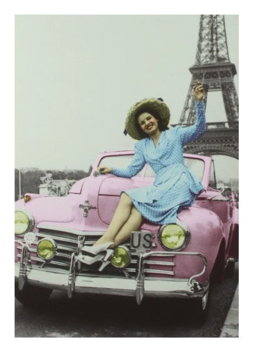 Carte postale Tour Eiffel et voiture rose