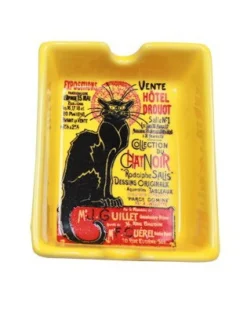 Cendrier Chat Noir jaune carré