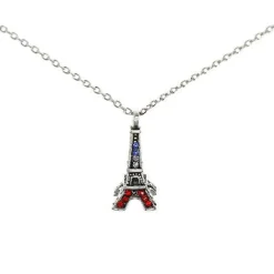 Collier Tour Eiffel argenté strass tricolores