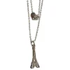 Collier Tour Eiffel double chaîne coeur