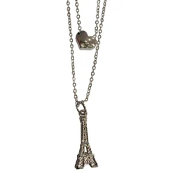 Collier Tour Eiffel double chaîne coeur