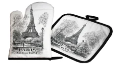 Gant de cuisine et manique souvenir de Paris noir et blanc
