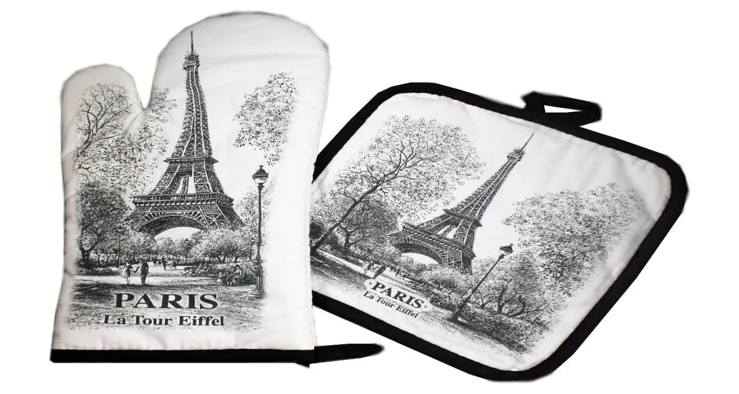 Gant de cuisine et manique souvenir de Paris noir et blanc