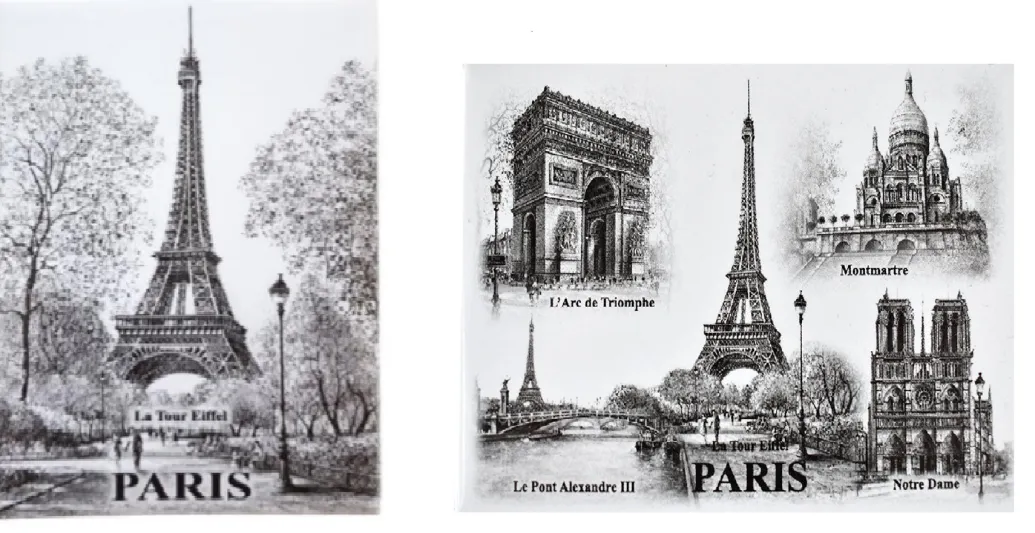 2 magnétiques souvenirs de Paris Tour Eiffel monuments