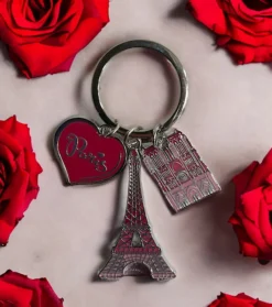 Porte clés Tour Eiffel Notre Dame de Paris rose