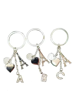 Porte-clés coeur strass & lettres alphabetiques