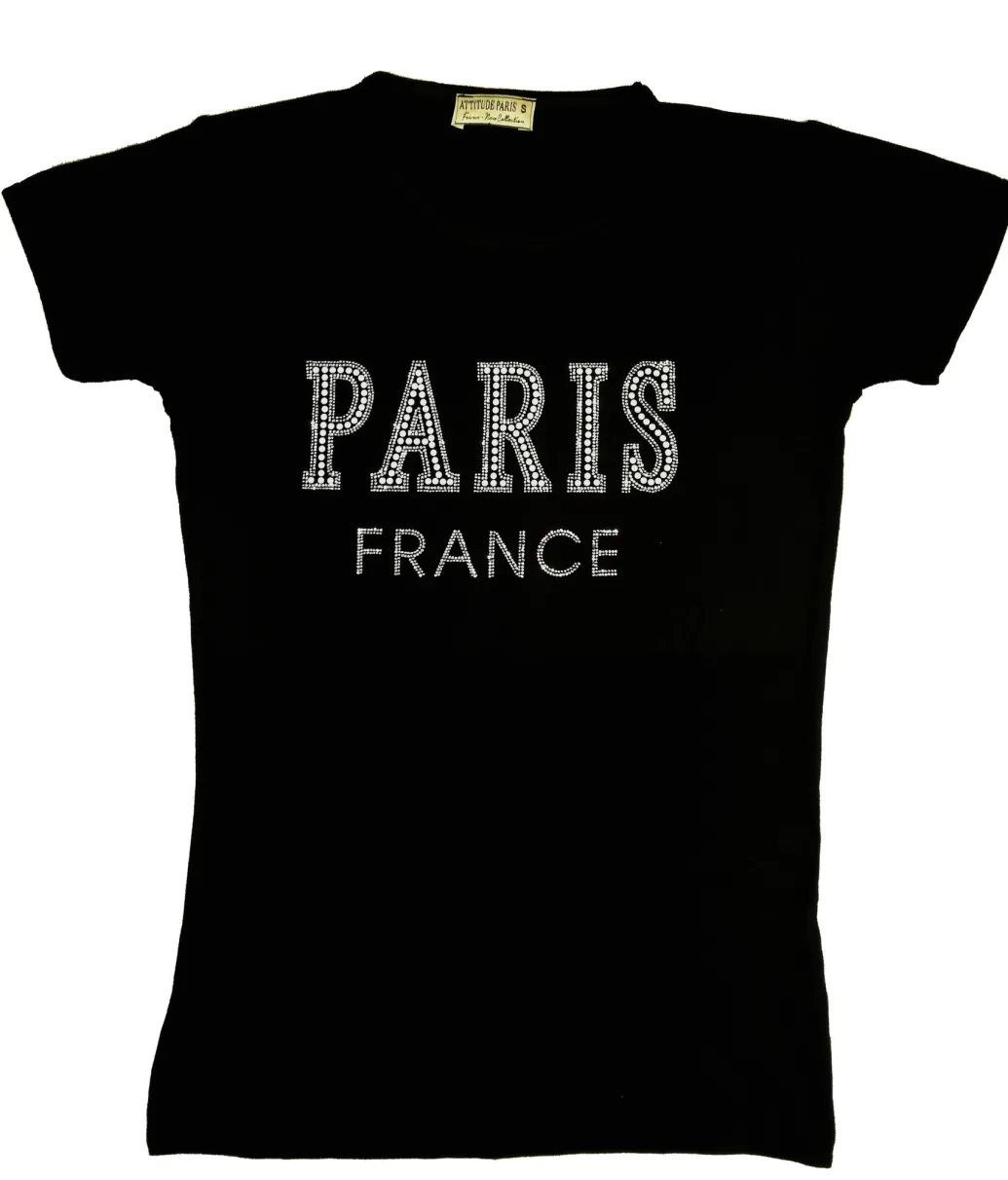 Tee shirt Femme Paris strass et perles