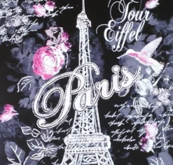 Tee shirt noir Paris Tour Eiffel "La violette" strass