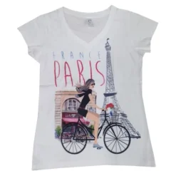 Tee shirt "Mademoiselle à vélo" col V