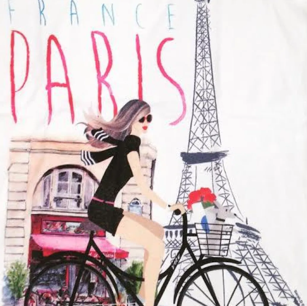 Tee shirt "Mademoiselle à vélo" col V