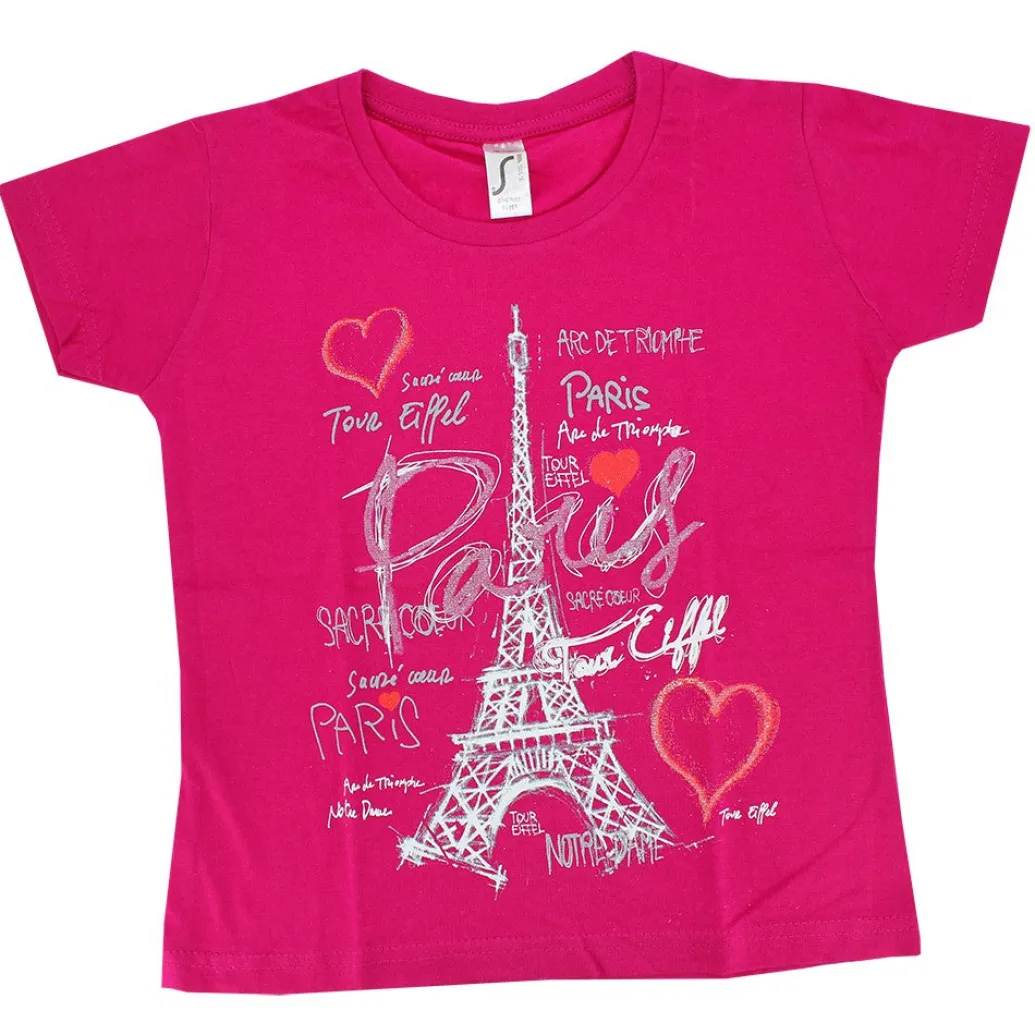 Tee shirt Tour Eiffel coeur Paris fuschia