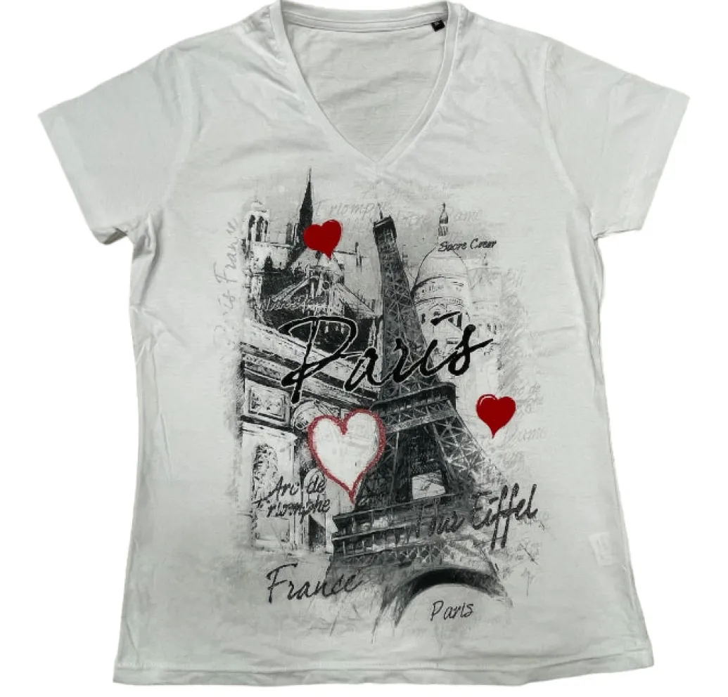 Tee shirt Tour Eiffel Paris Cล“ur col V