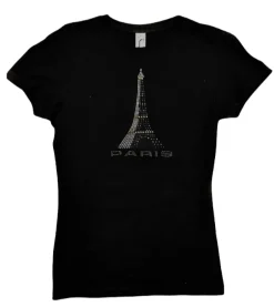 Tee shirt Tour Eiffel Strass 3 couleurs stylisé