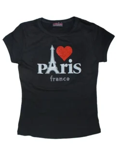 T-shirt Femme Paris cล“ur strass noir