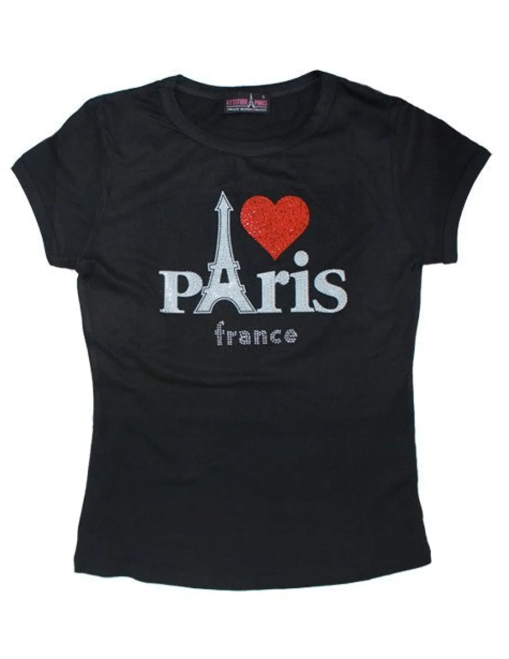 T-shirt Femme Paris cล“ur strass noir