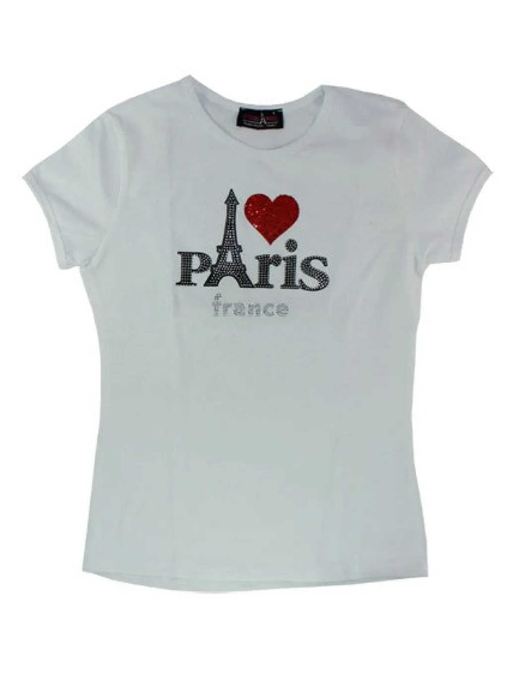 T-shirt Femme Paris cล“ur strass blanc
