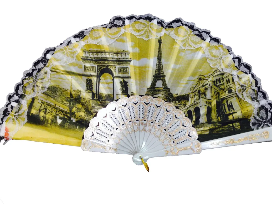 Éventail souvenir de Paris blanc - beige
